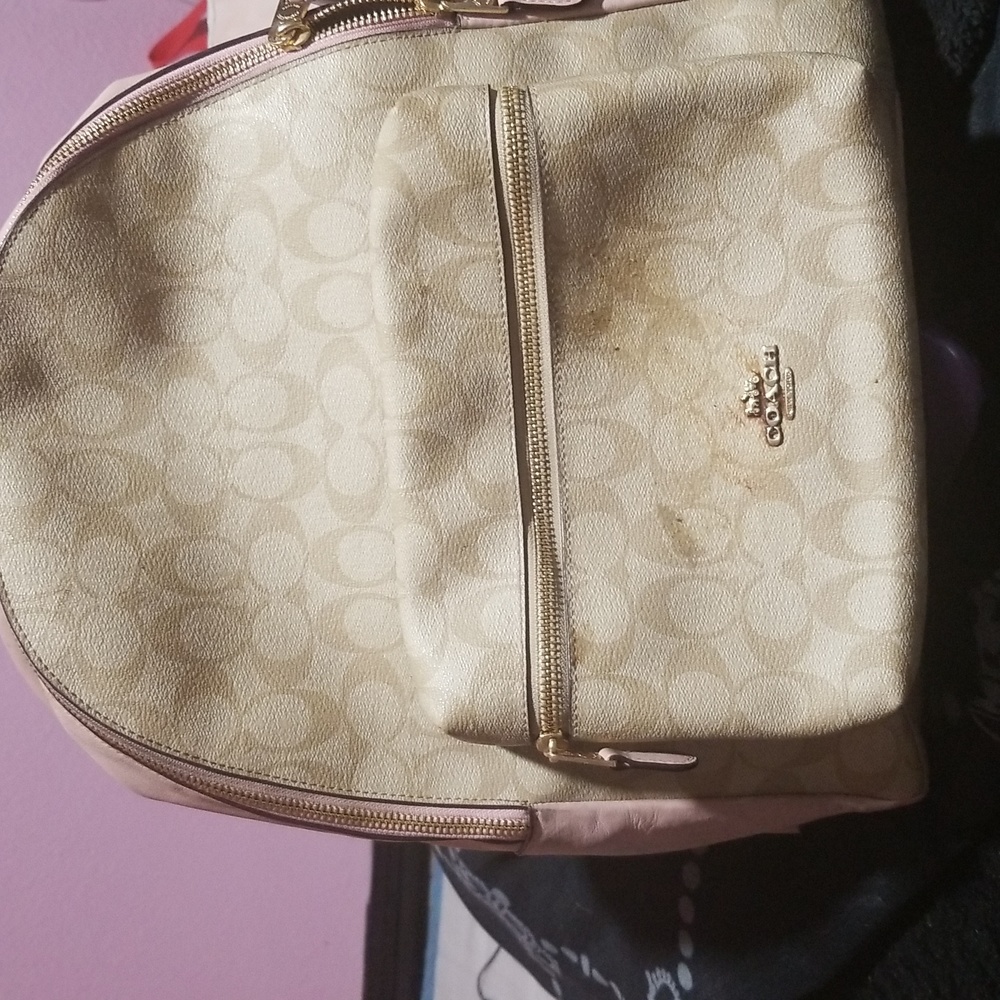 Coach backpack hardly used pink/ beige